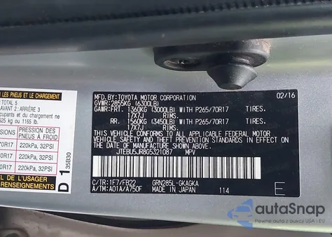 2016 Toyota 4Runner Sr5 z USA, uszkodzony, nr VIN JTEBU5JR8G5321087